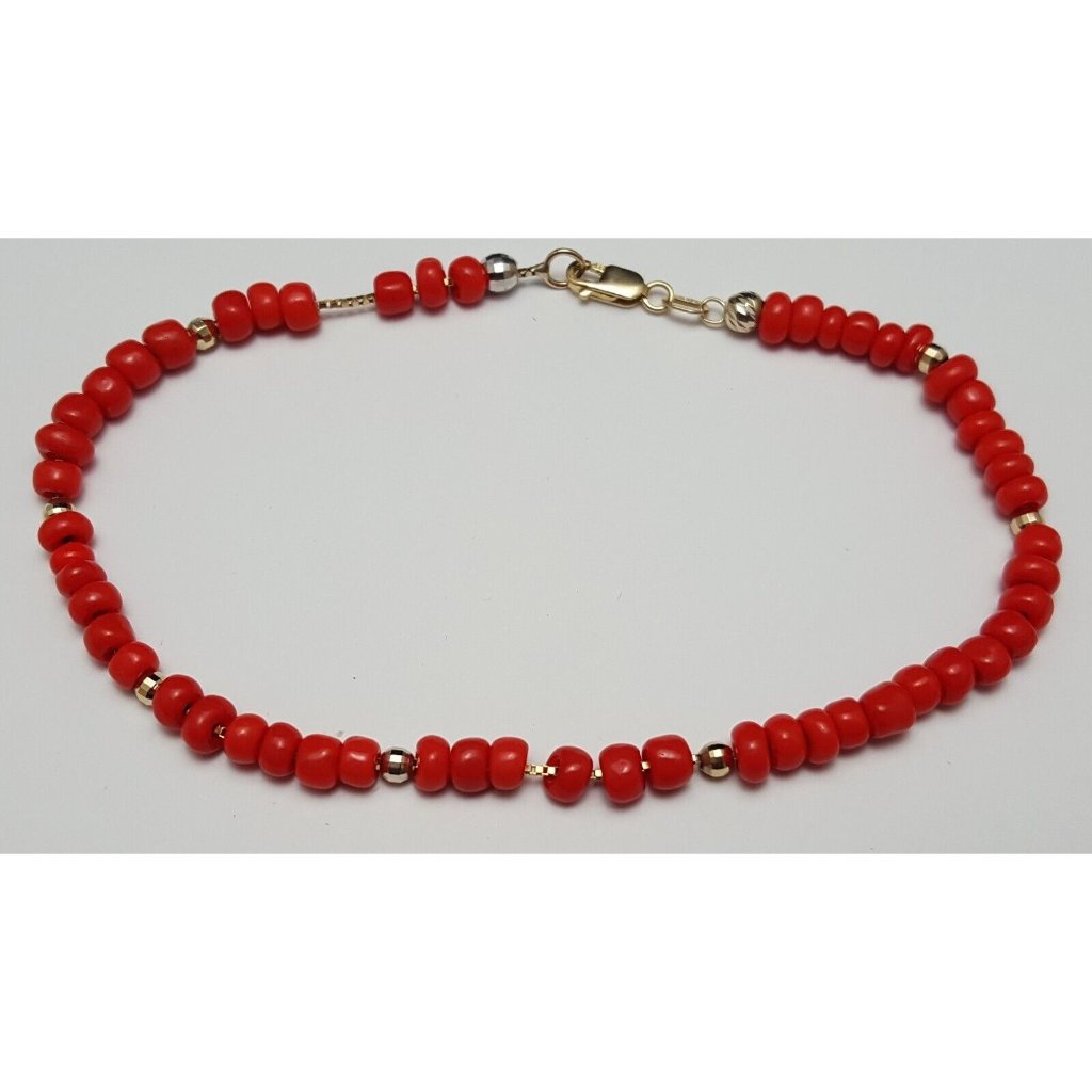 Unique 14k Karat Solid Yellow Gold Designer Red Coral Box Link Bracelet 85 L